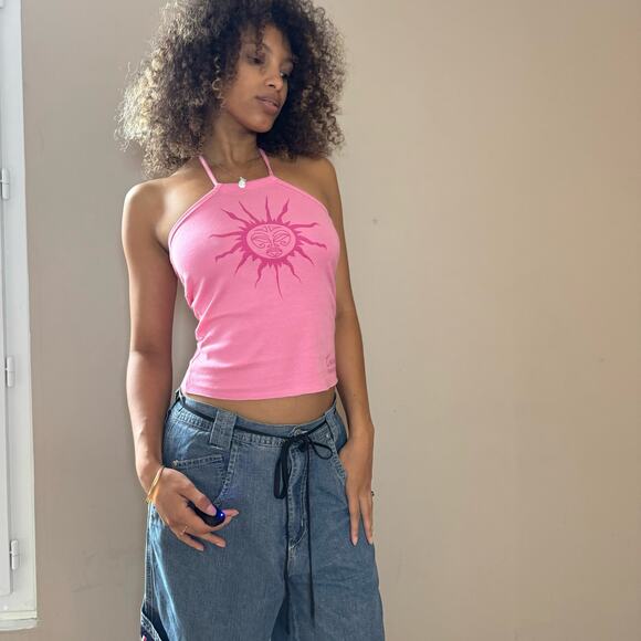 Vintage Italian Pink Sun Graphic Halter Top (XS/S) - Picture 9 of 10